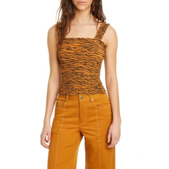 La Ligne Vera Cognac Tiger Smocked Tank Top - Picture 9 of 11